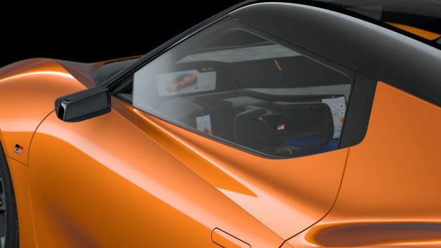 Vue intérieure du concept EV de voiture de sport Toyota FT-Se du Salon automobile de Tokyo 2023 peint en orange