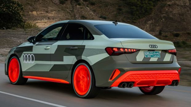 Prototype Audi S3 2025, prise de vue arrière 3/4