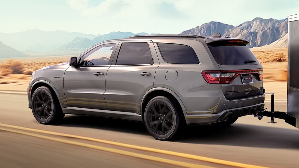 2026 Dodge Durango rear three quarters view in gray